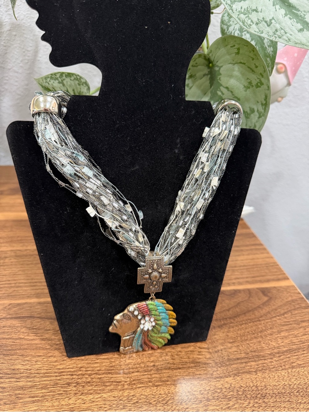 This Native American-Style Necklace Features a Multicolored Chief Pendant